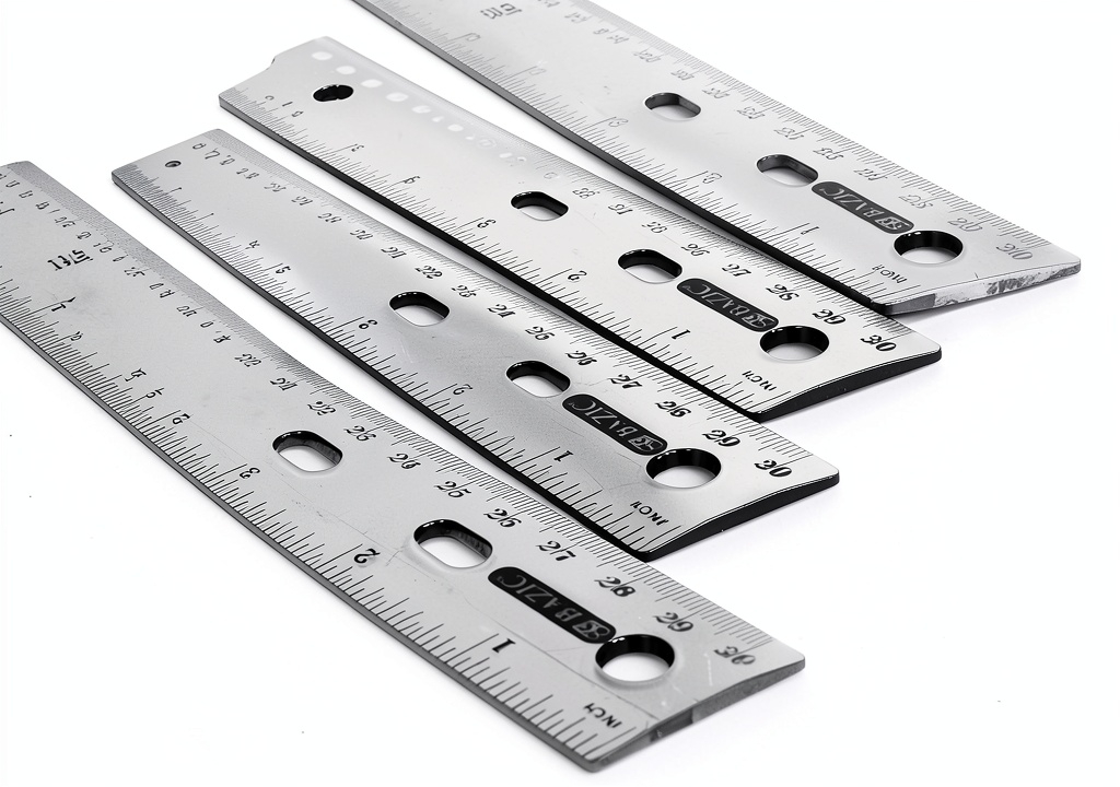'BAZIC clear plastic ruler showing dual-side measurements on a notebook'