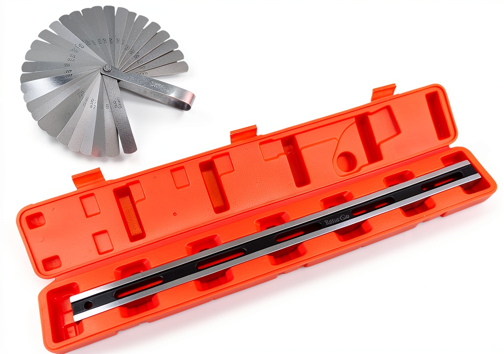 ReluxGo straight edge tool inspecting an engine block surface