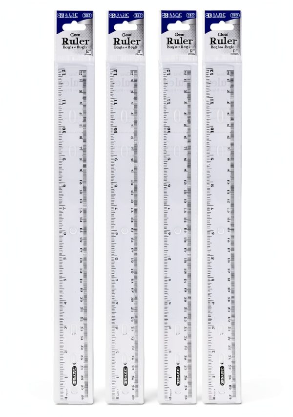 BAZIC Clear Plastic Ruler 12 Inch Dual Side Measuring-0