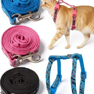 3PCS Cat Leash and Harness Set, Lightweight Cat Harness, Adjustable Escape Proof Kitten Walking Collar-0