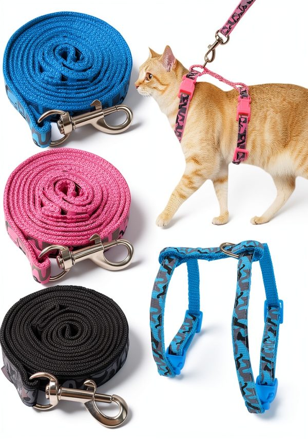 3PCS Cat Leash and Harness Set, Lightweight Cat Harness, Adjustable Escape Proof Kitten Walking Collar-0