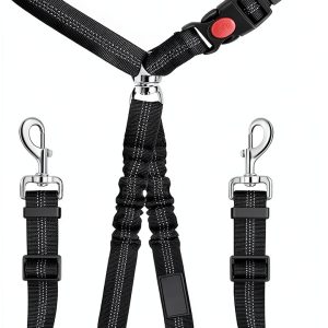Pet Dog Cat Seat Belt Adjustable Car Headrest Restraint Black-0