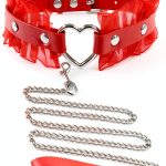 Heart Charm and Lace Edge Red Collar Choker Necklace with Detachable Chain Leash for Dogs Big Cat Pet Cosplay Outfit-0