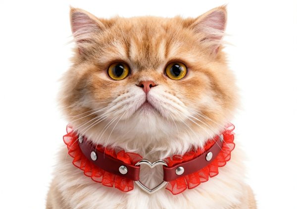 Heart Charm and Lace Edge Red Collar Choker Necklace with Detachable Chain Leash for Dogs Big Cat Pet Cosplay Outfit-2