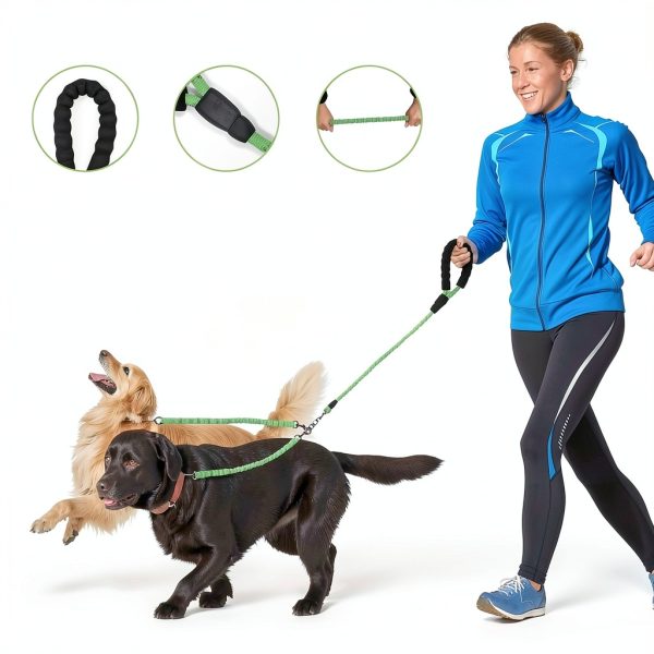 Dog Double Leashes,3-in-1 Pet Leash for Multiple Pets - Heavy Duty Dog Cat Lead with Reflective Stripes, Comfort Grip & Durable Metal Clasps (Green 4 Way)-5