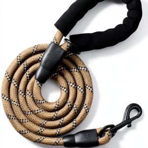 Reflective Dog Leash with Padded Handle Heavy Duty Nylon 5ft Brown-0