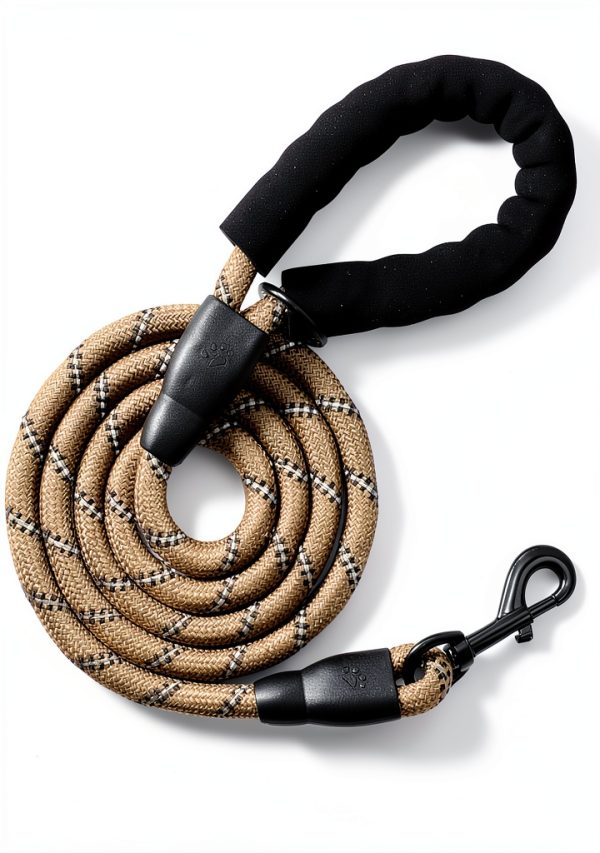 Reflective Dog Leash with Padded Handle Heavy Duty Nylon 5ft Brown-0