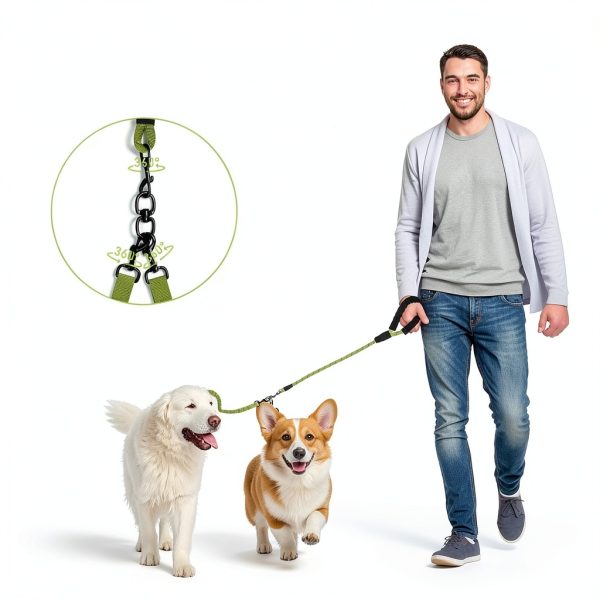 Dog Double Leashes,3-in-1 Pet Leash for Multiple Pets - Heavy Duty Dog Cat Lead with Reflective Stripes, Comfort Grip & Durable Metal Clasps (Green 4 Way)-1