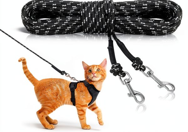 Rypet Reflective Cat Long Leash 15 FT Purple Escape Proof Durable-0